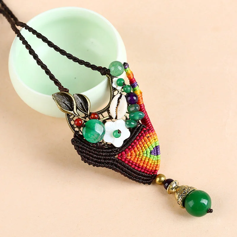 Folkways Shell Leaf Handmade Agate Necklace