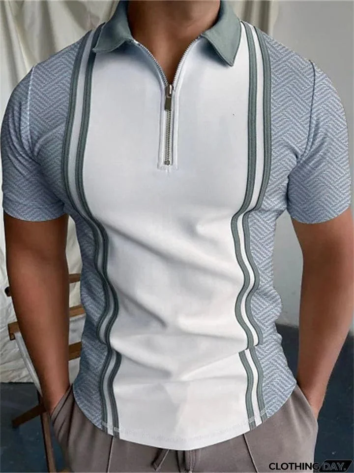 Men's Cozy Short Sleeve Splicing Striped Polo Shirts