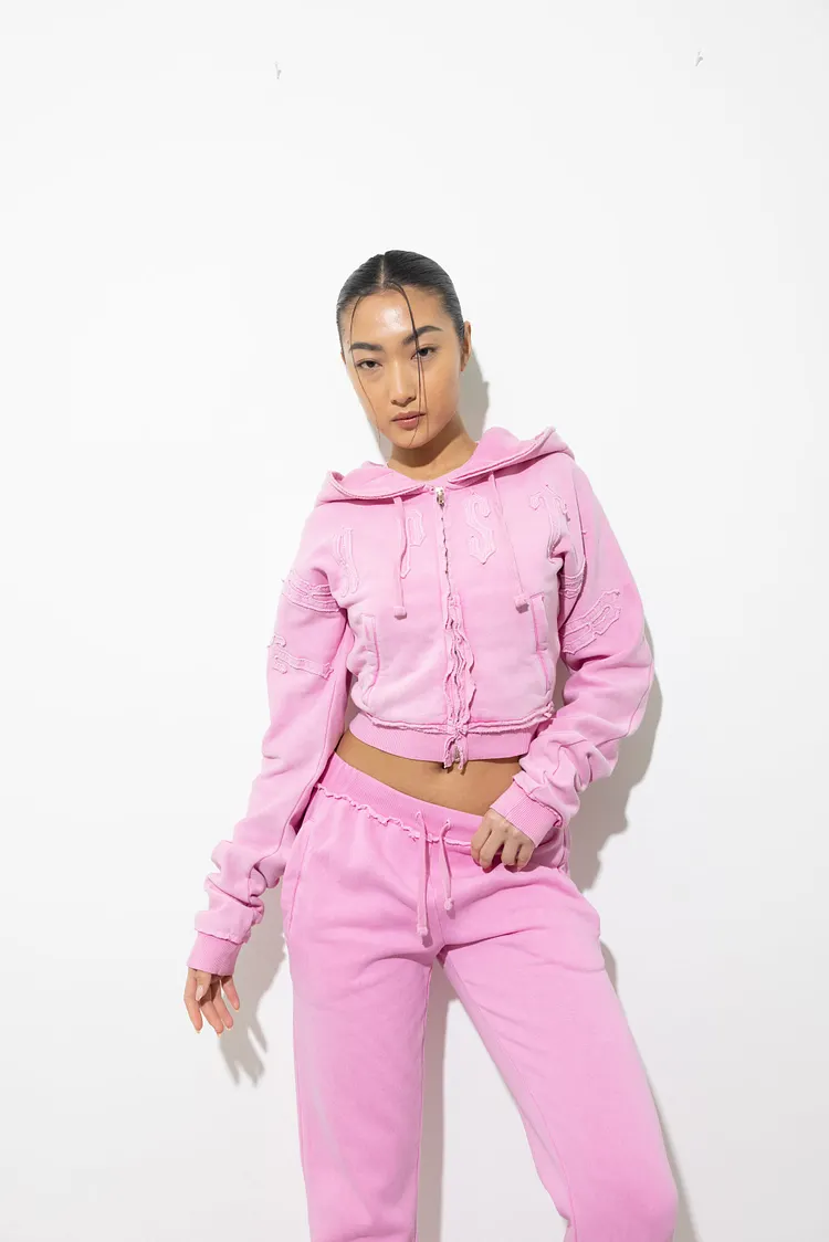 Women's Irongate Cropped Batwing Zip Hoodie - Washed Pink