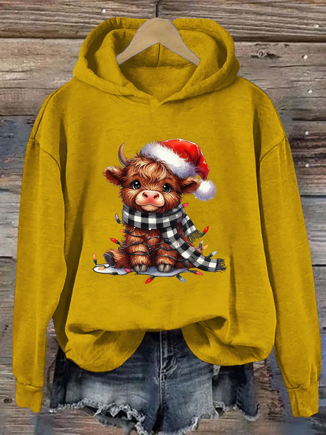 Christmas Lights Highland Cow Hoodie