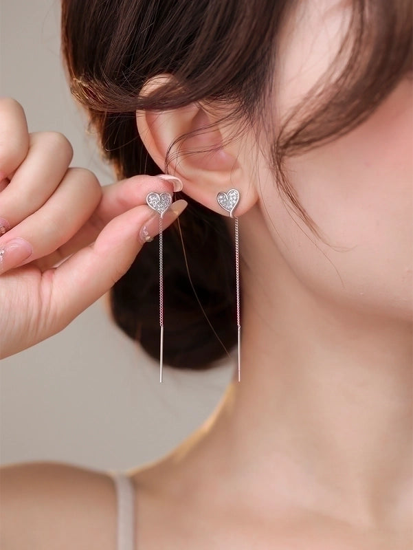 1 Pair Fairy Style Casual Heart Shape Solid Color Inlay Copper Zircon Drop Earrings