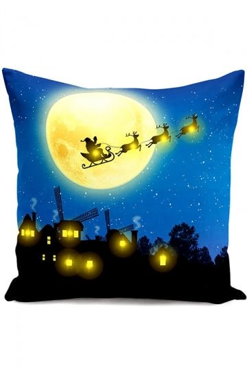 Home Decor Led Light Christmas Reindeer Print Throw Pillow Cover Blue-elleschic