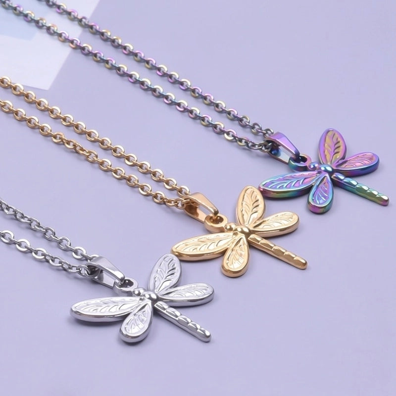 3 Pieces Retro French Style Dragonfly 304 Stainless Steel Plating Pendant Necklace