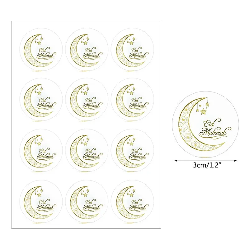 120pcs EID Mubarak Paper Sticker Gift Box Lable Seal Stickers Islamic Muslim Eid Al-fitr Decoration Ramadan Kareem Supplies 3cm