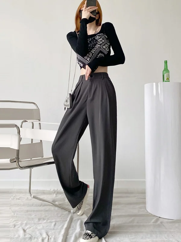 6 Colors Urban High Waisted Wide Leg Solid Color Pants