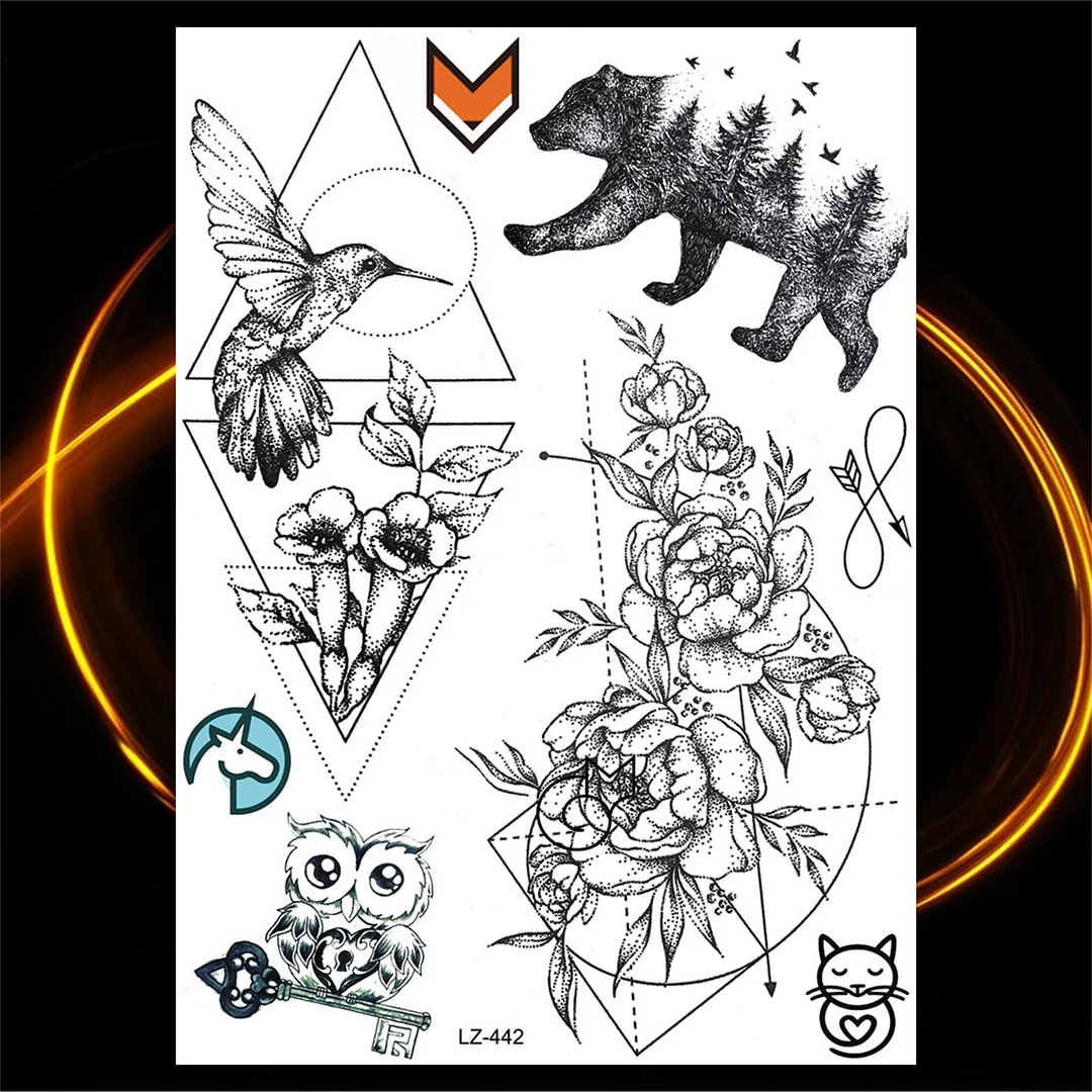 Sdrawing Rose Flower Moon Temporary Tattoos For Women Adult Pendant Peony Lotus Fake Tattoo Calf Thigh Body Art Waterproof Tatoos
