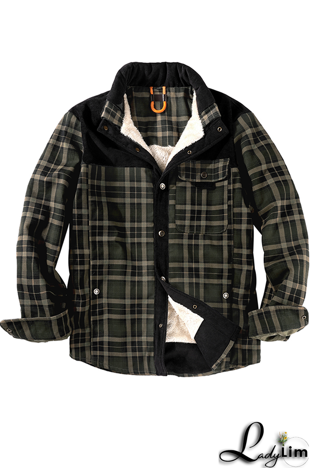 Dark Green Casual Plaid Split Joint Buckle Turndown Collar Outerwear