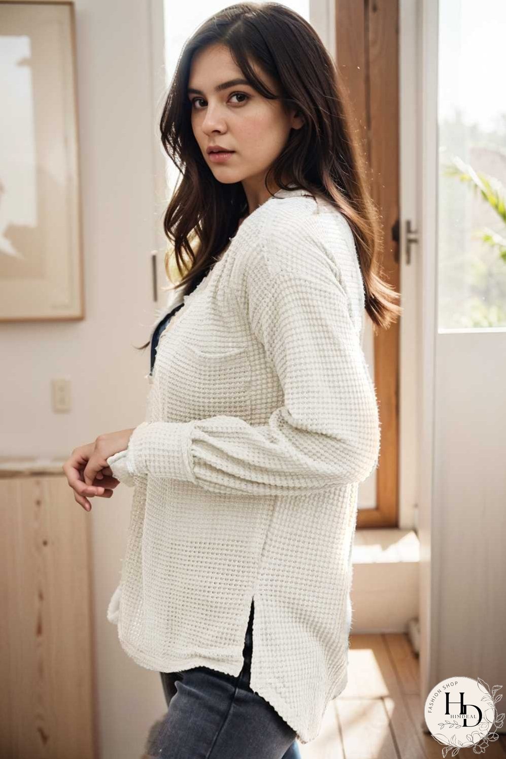 deep v neck long sleeve knitted sweater