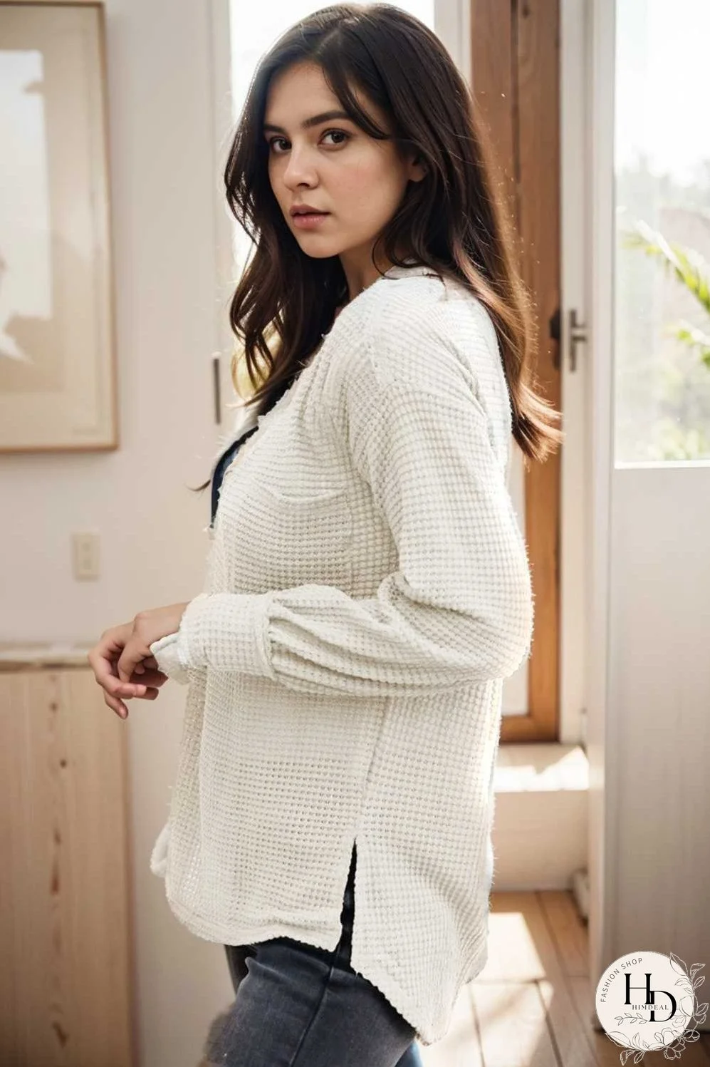 deep v neck long sleeve knitted sweater