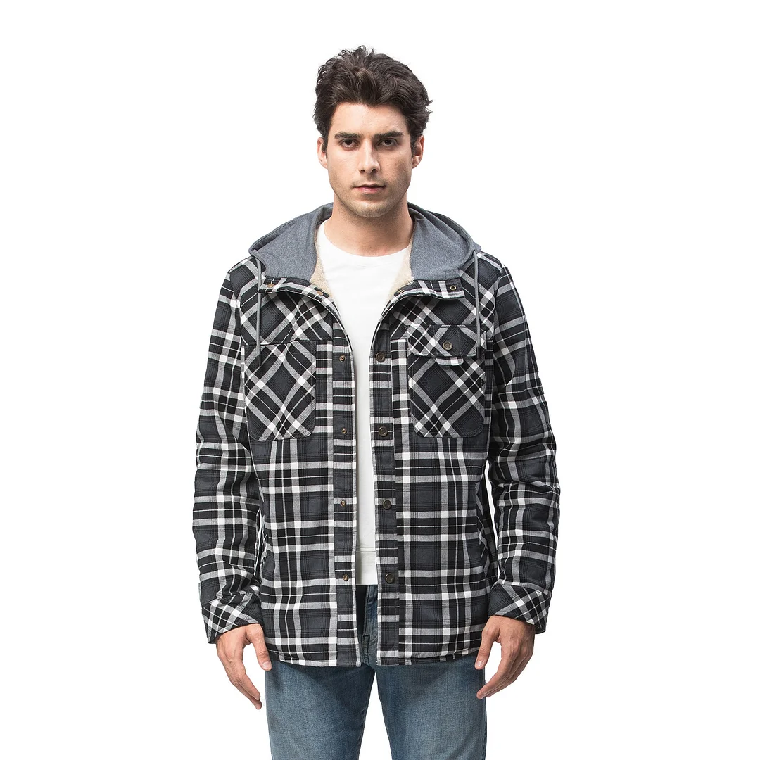 Men's Sherpa Lined Jacket Plaid Flannel Shirt Jacket