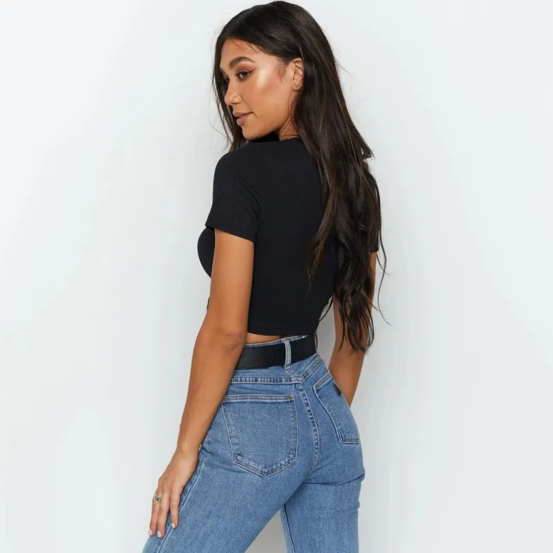 Churchf Churchf Hot Wish New! Spring And Summer Fashion Versatile Short Crop Short Sleeve T-Shirt