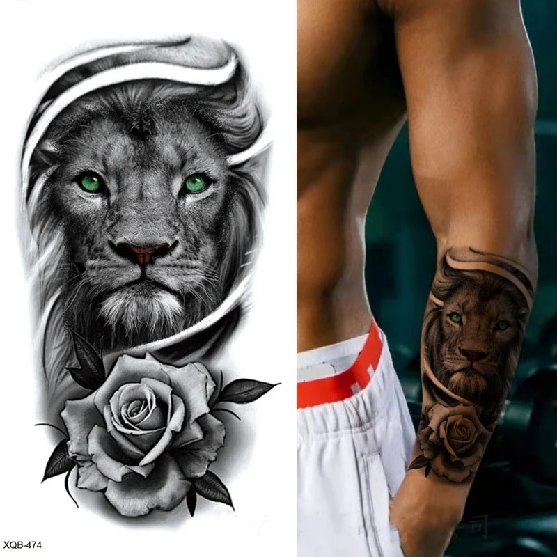 Sdrawing Forest Tattoo Sticker for Men Women Tiger Wolf Death Skull Temporary Tattoo Fake Henna Skeleton King Animal Tatoo Pattern
