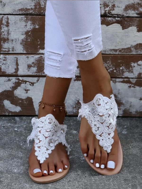 Women's Bohemian Floral Pearl Slip-On Pearl Sandals