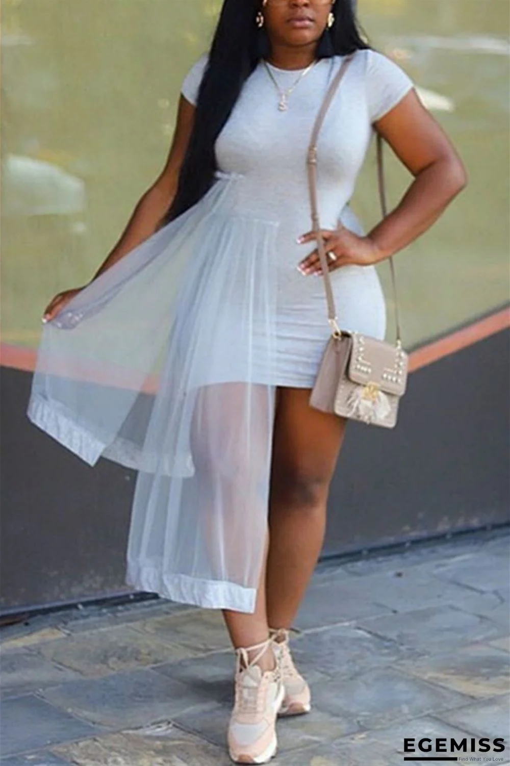 White Casual Cap Sleeve Short Sleeves O neck Asymmetrical skirt Solid Club Dresses | EGEMISS