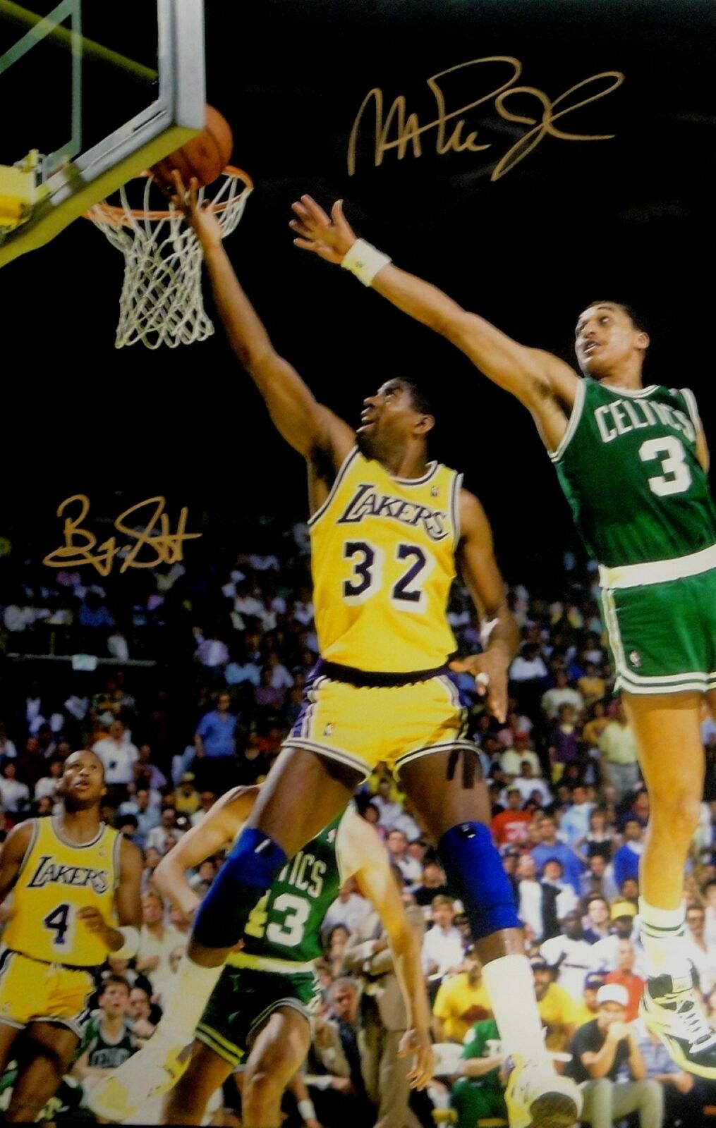 Byron Scott & Magic Johnson Dual Signed Autographed 20x30 Huge Photo Poster painting Finger Roll