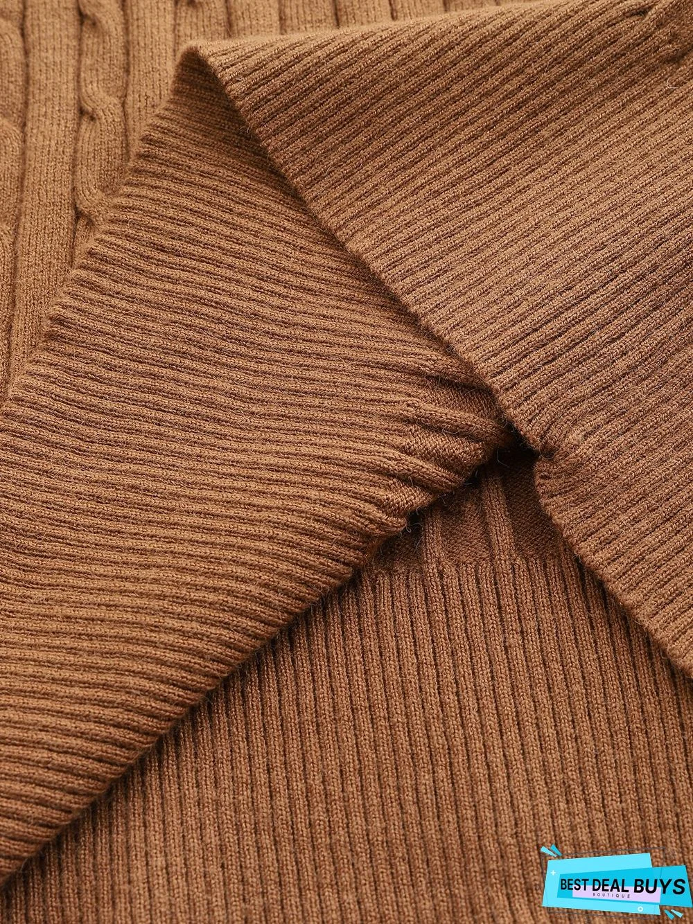 Apricot Long Sleeve Cotton-Blend Casual Sweater