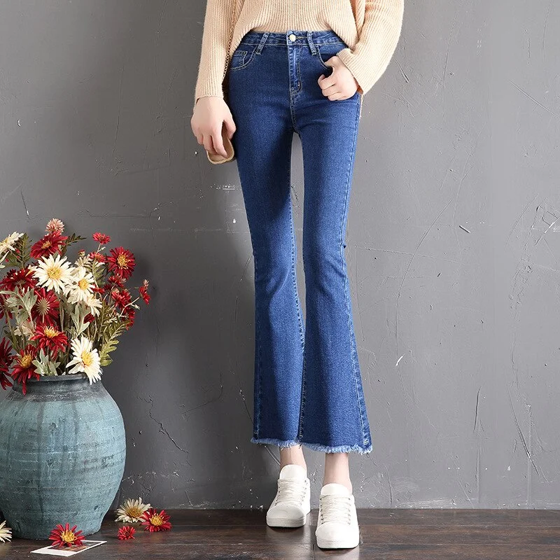 5XL Women Plus Size Black Jeans Denim New Solid Wash Skinny Womens High Waist Trousers Streetwear Fashionable Bell Bottom Soft