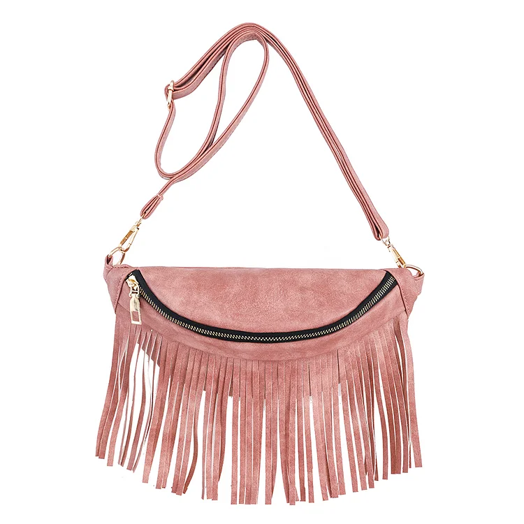 Tassels Chest Bag PU Leather Women Fanny Pack Bum Bag European for Holiday Party-Annaletters