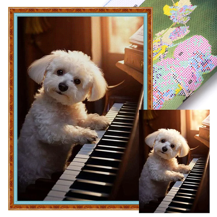 『YiShu』Dog Playing the Piano  -11CT Stamped Cross Stitch(40*60cm)
