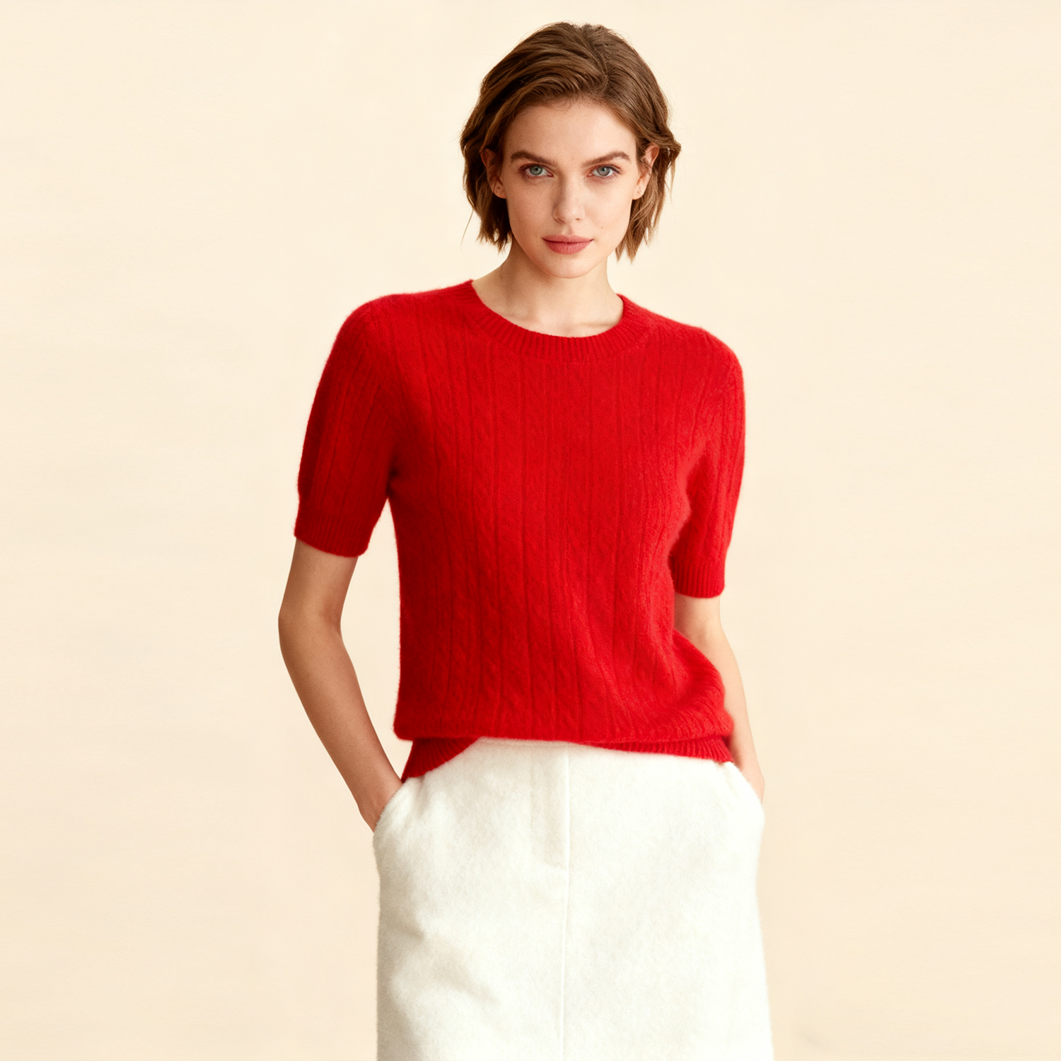 Short Sleeves Gentle Women's Cashmere Sweater REAL SILK LIFE