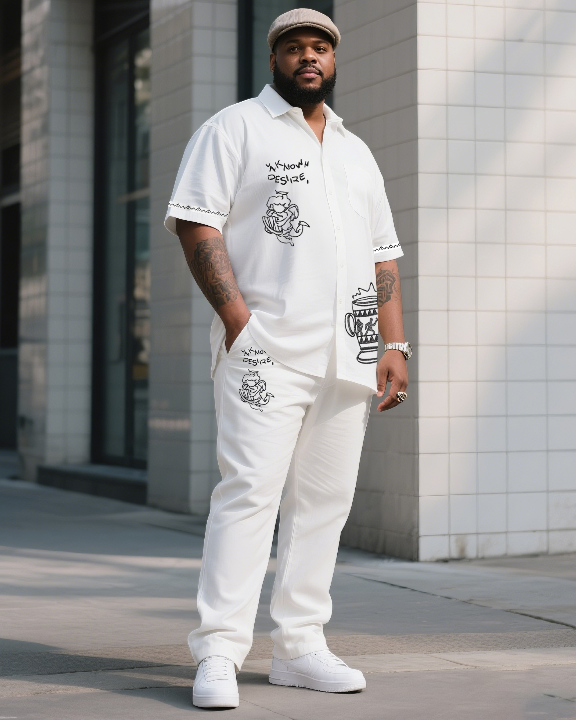 Big Boy Must Have 2025 Popular High-grade Printed Figure Short Sleeve Shirt Trousers Suit
