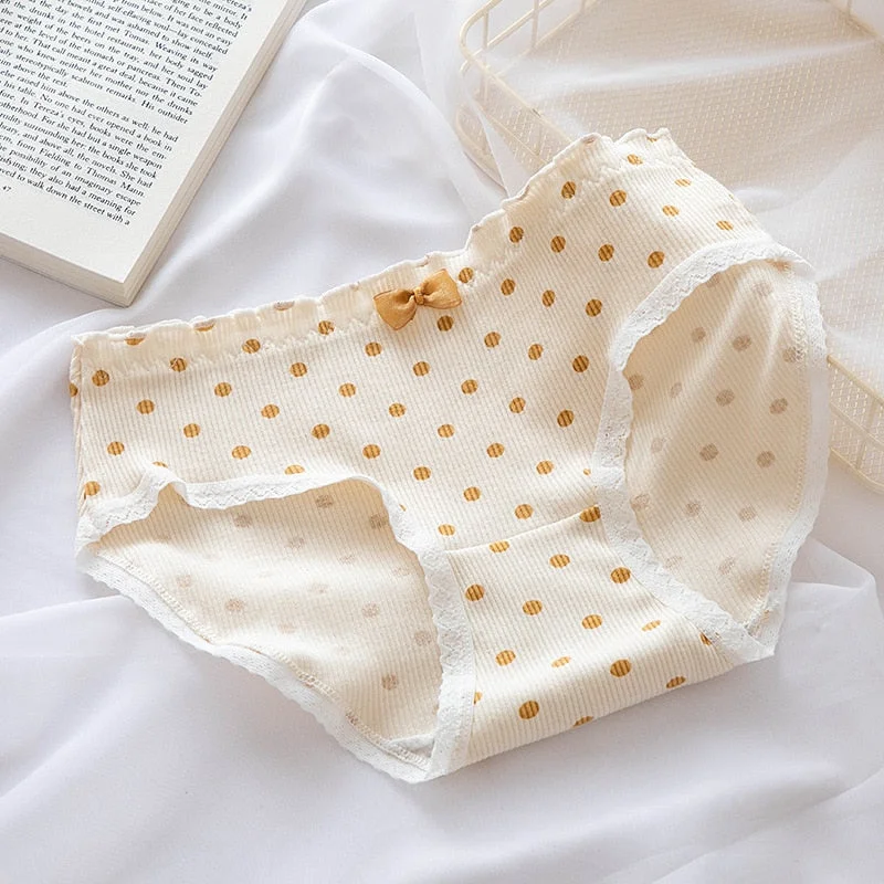 New Women's Cotton Underwear Sexy Lace Panties Girl Cartoon Stripe Wave Dot Briefs Mid Waist Seamless Underpants Female Lingerie
