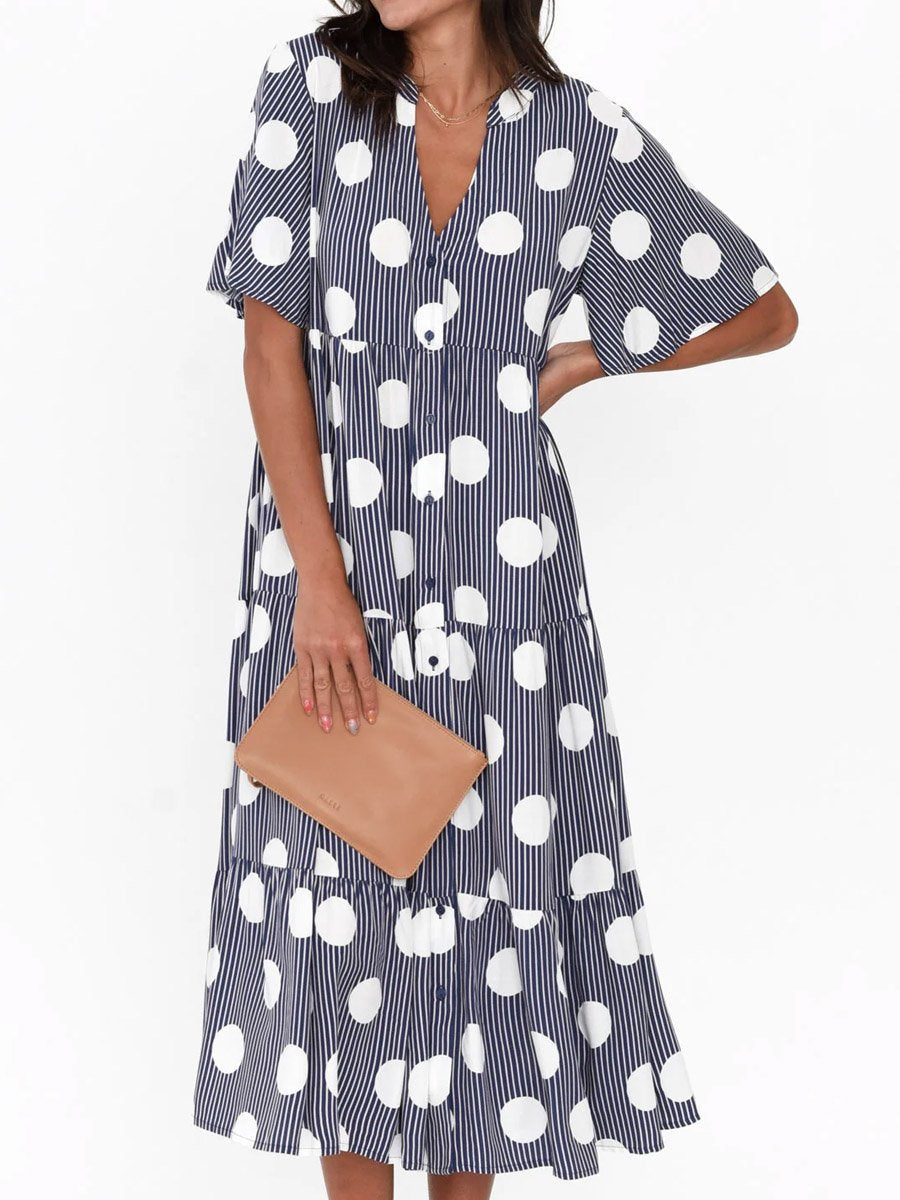 Women's White Spotted Button Dress