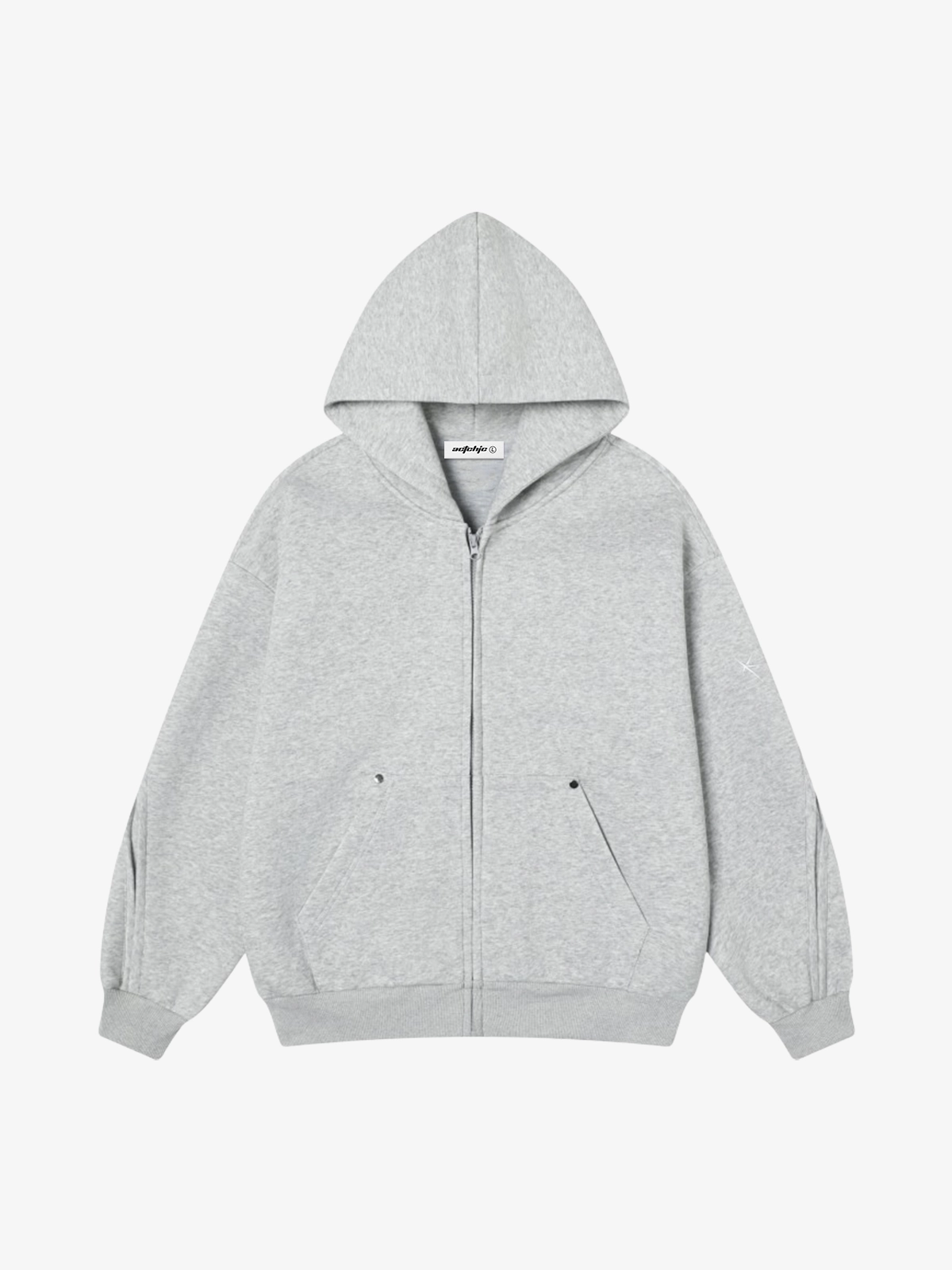 Grey Act Chic Deconstructed Patchwork Zip-Up Hoodie Front
