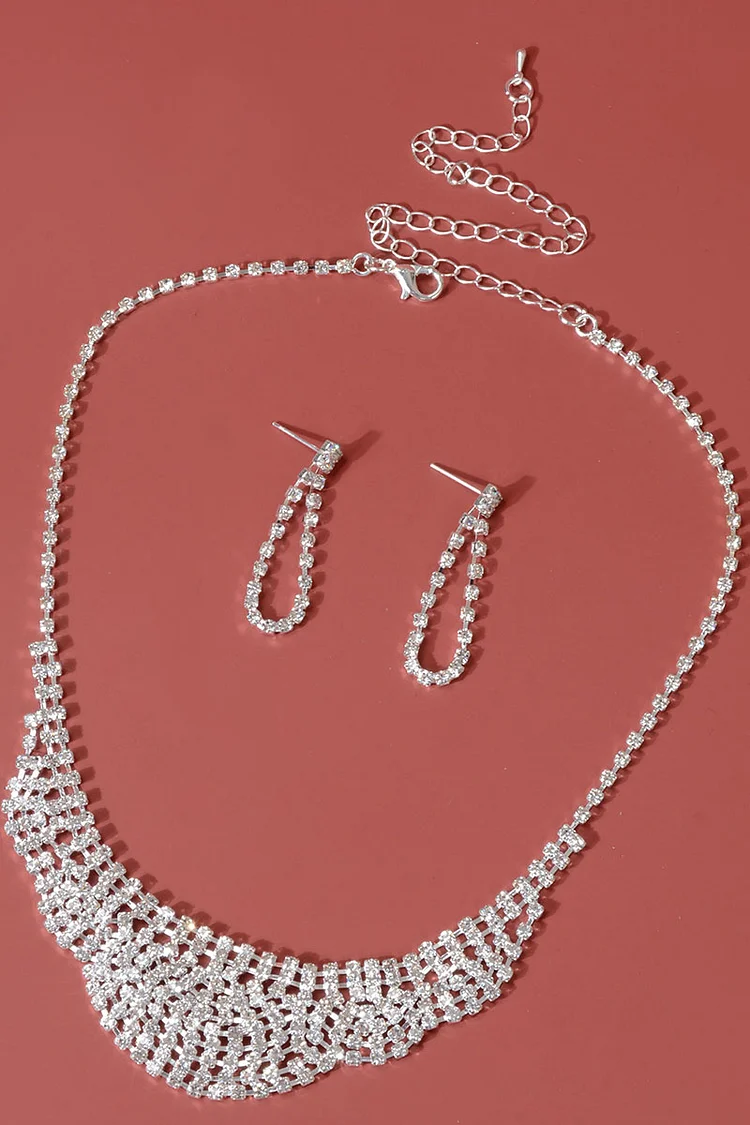 Rhinestone Decor Necklace Dangle Earrings Fashionable Jewelry Set