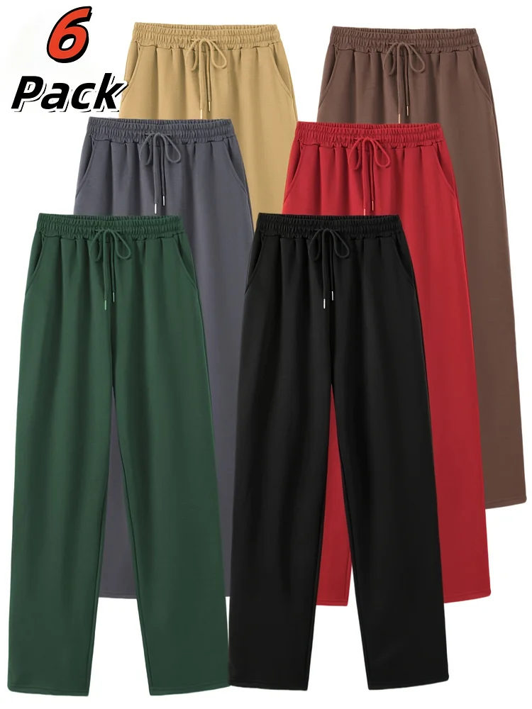 6pcs Women's Solid Color Drawstring Joggers - Casual, All-Season Polyester Pants With Double Pockets, Machine Washable, Perfect For & Everyday Wear, Everyday Comfort | Casual Style | Machine Washable Pant
