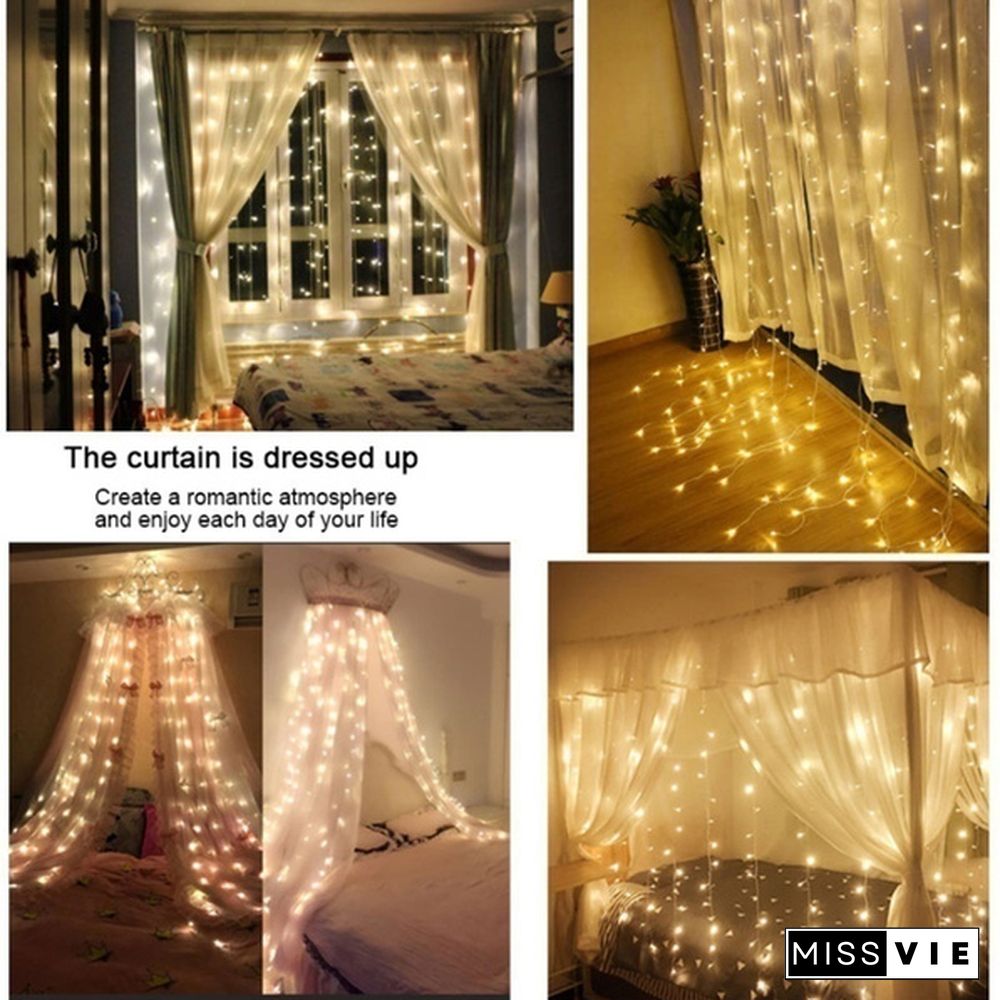 9 Colors 3Mx3M 300-LED Light Romantic Christmas Wedding Outdoor Decoration Curtain String Light