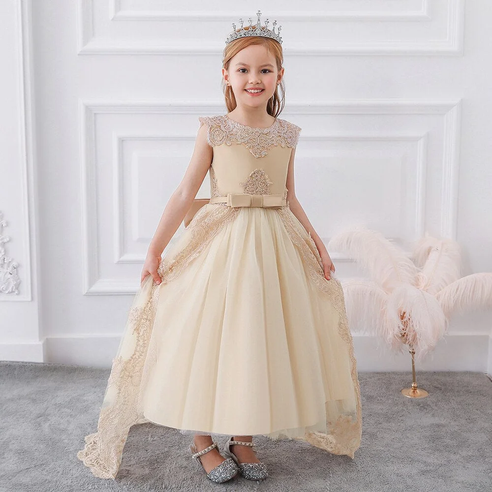 Teenager Fancy Bridesmaid White Kids Dresses For Girl Elegant Princess Wedding Party Dress Formal Girl Clothes Vestido 8 12 14 Y