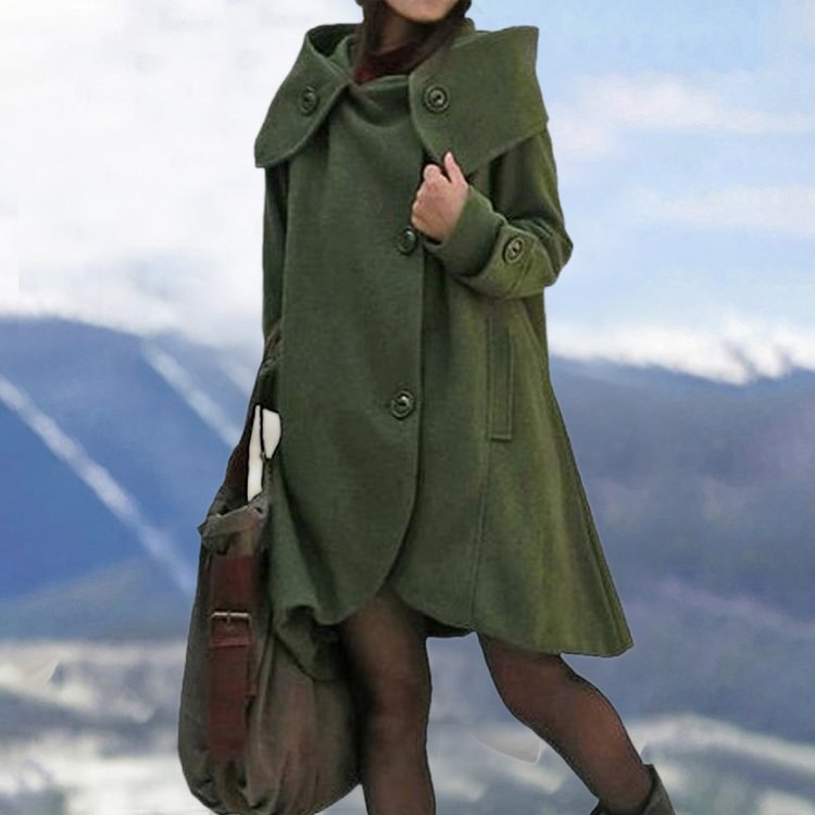 Solid Color Single Breasted Button Hooded Coat