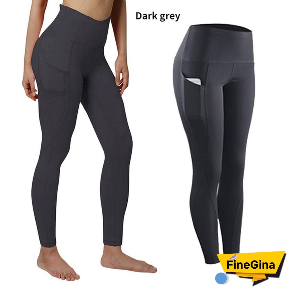 Fashion Women's High Waist Skinny Fitness Exercise Leggings with Pockets Gym Sport Workout Running Pant Comfy Yoga Trousers