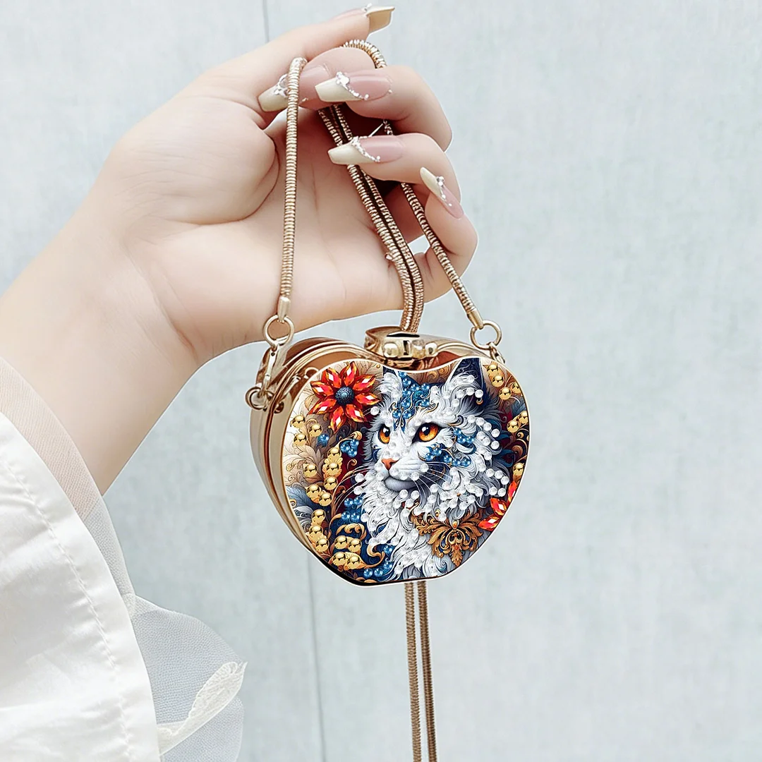 Cats C DIY Acrylic Love Diamond Art Painting Card Case Wallet with Chain Small Diamond Painting Crossbody Bag for Adults Women Girls Gift