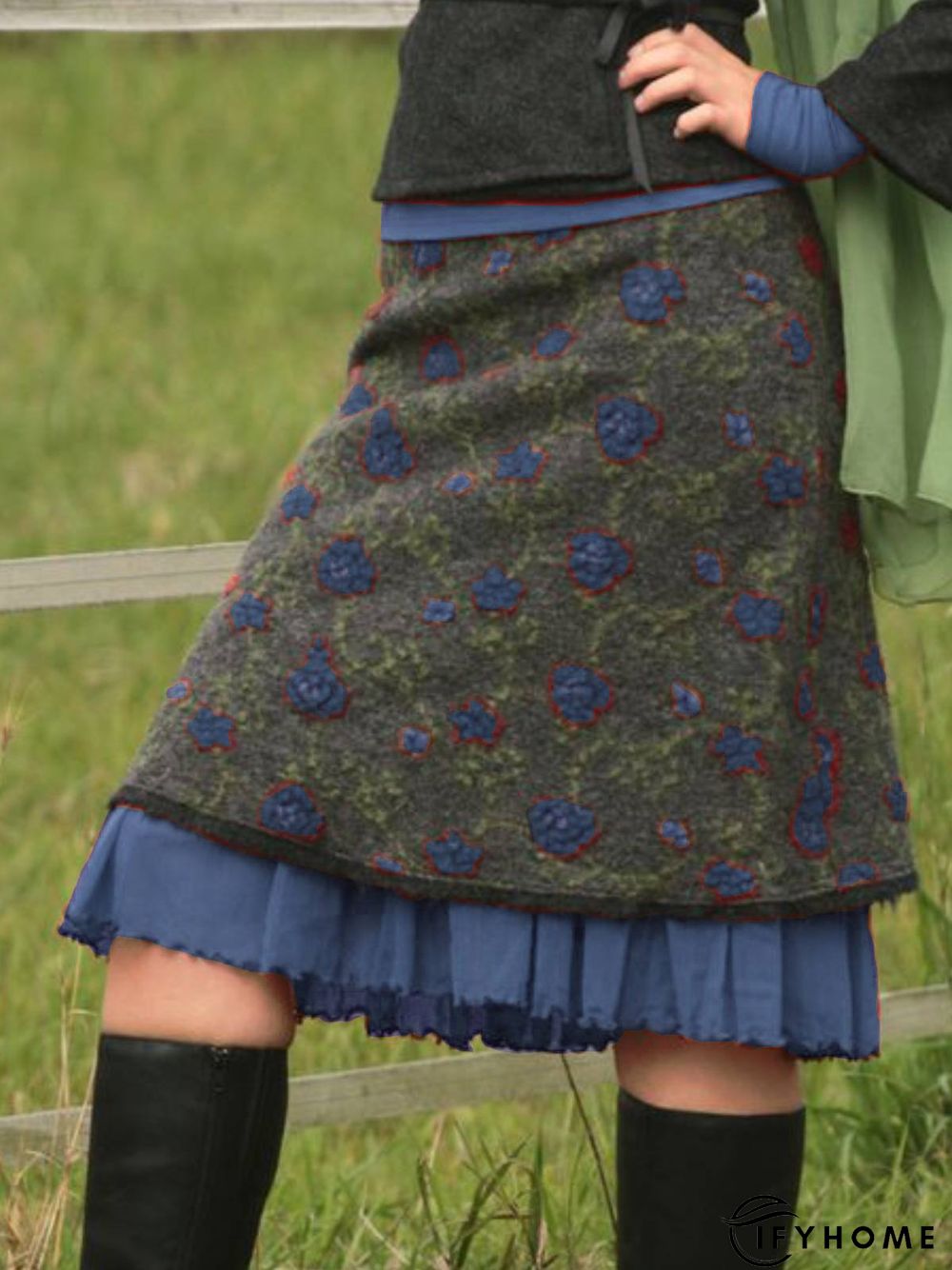 Women Multicolor Floral Woollen Mini Skirt | IFYHOME