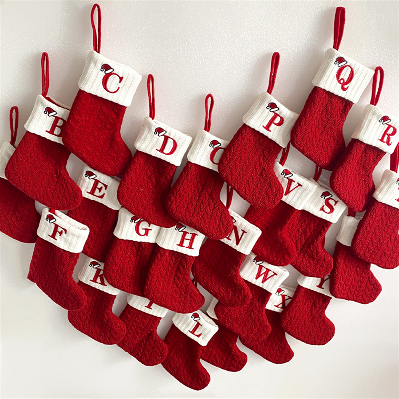 Tegooe Personalized Alphabet Knitted Christmas Stockings - Cable Knit Decoration