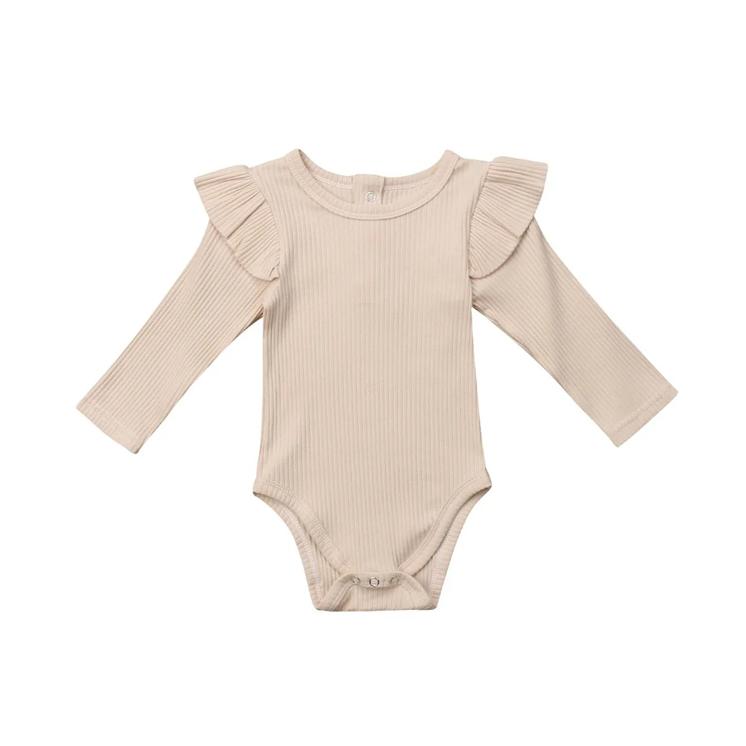 2020 Brand New Newborn Infant Kids Baby Girls Boys Autumn Causal Bodysuits Ruffles Long Sleeve Solid Warm Jumpsuits Outfit 0-24M