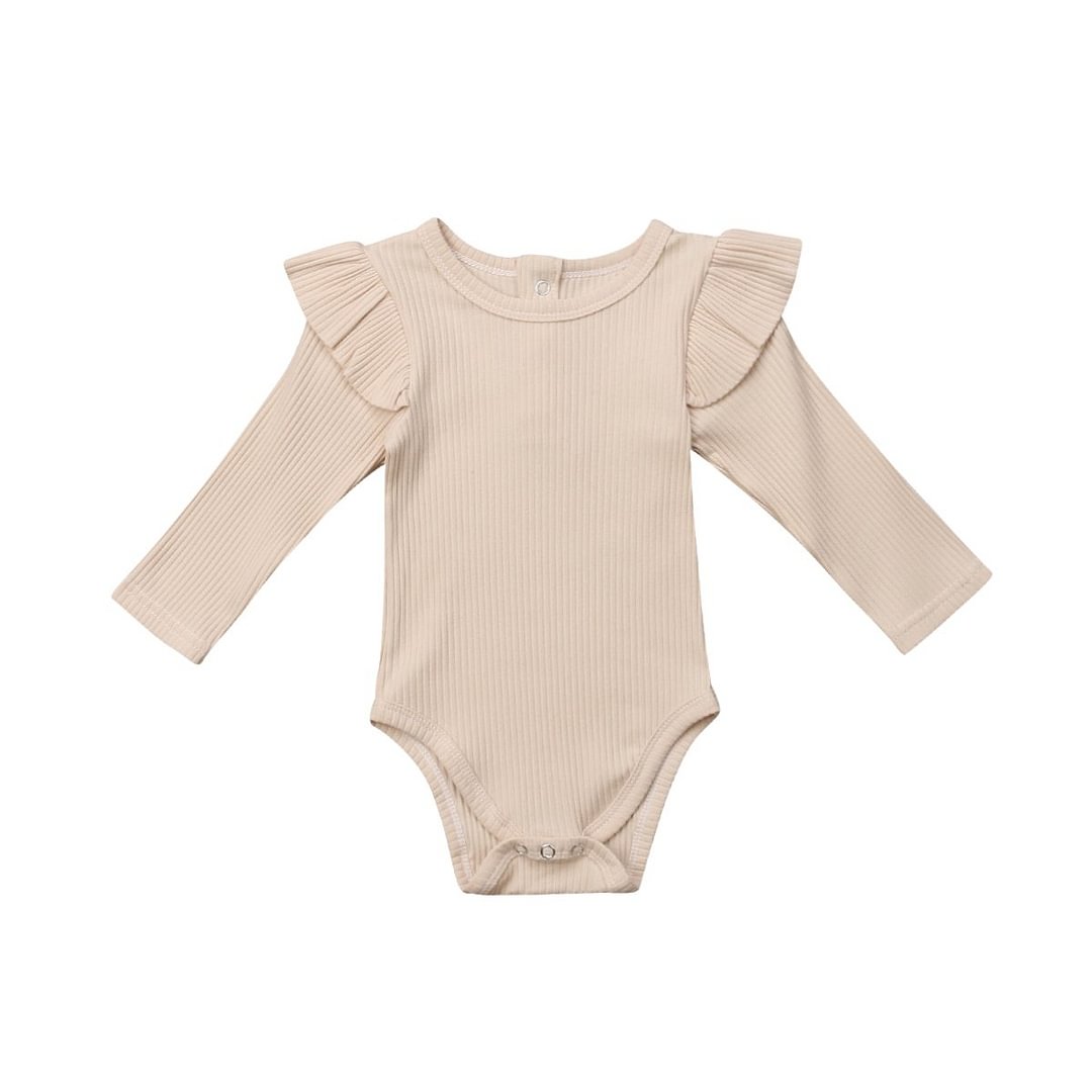 2020 Brand New Newborn Infant Kids Baby Girls Boys Autumn Causal Bodysuits Ruffles Long Sleeve Solid Warm Jumpsuits Outfit 0-24M