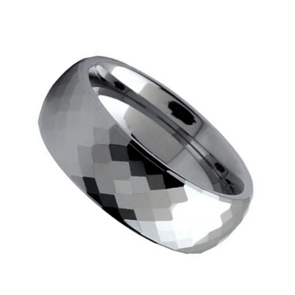 6MM 8MM Silver Couple Wedding Dome Multi Faceted Tungsten Rings