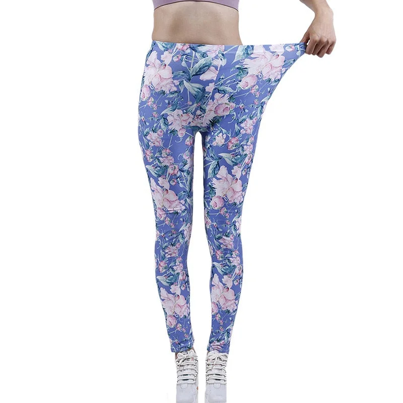 CUHAKCI Fashion Women Leggings Beautiful Leaf Floral Printing High Waist Jeggings Stretch Pant Sexy Hot Sale Clothing Mujer