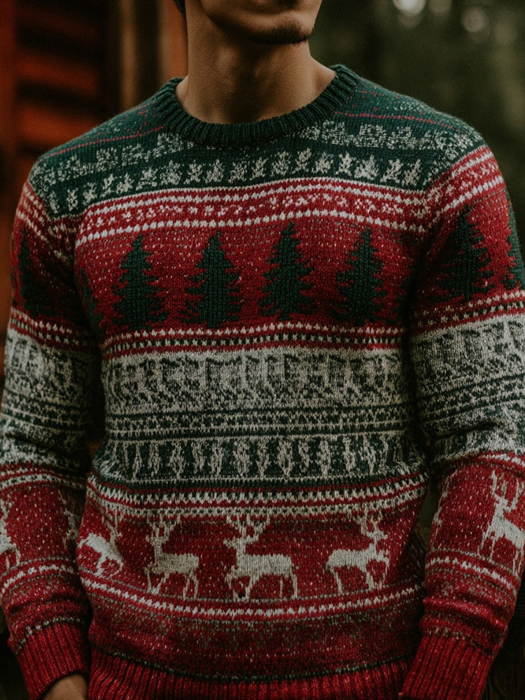 Men's Retro Classic Christmas Inspired Art Cozy Knit Sweater elevenforest
