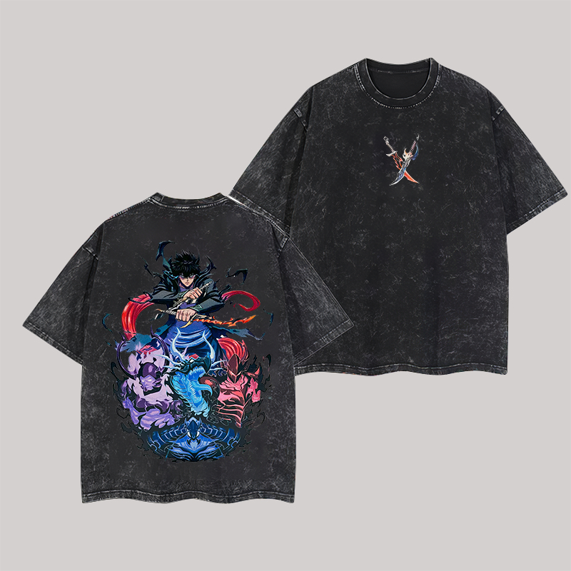 Solo Leveling Anime Printed Men's Washed T-Shirt