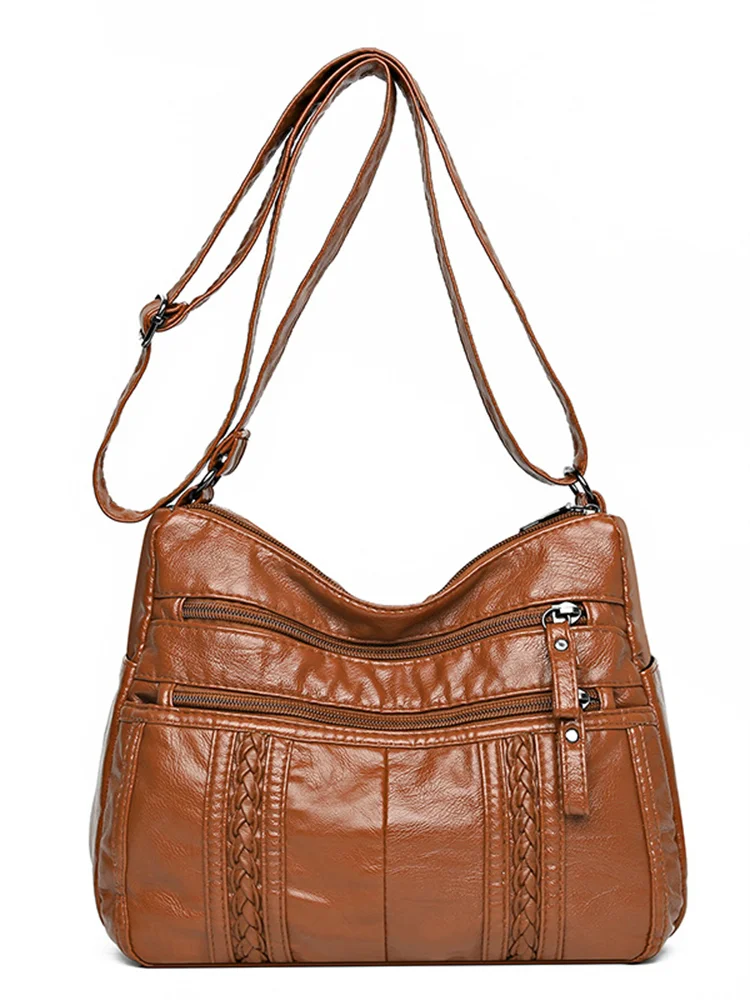 Vintage Braid Details Soft Leather Crossbody Bag