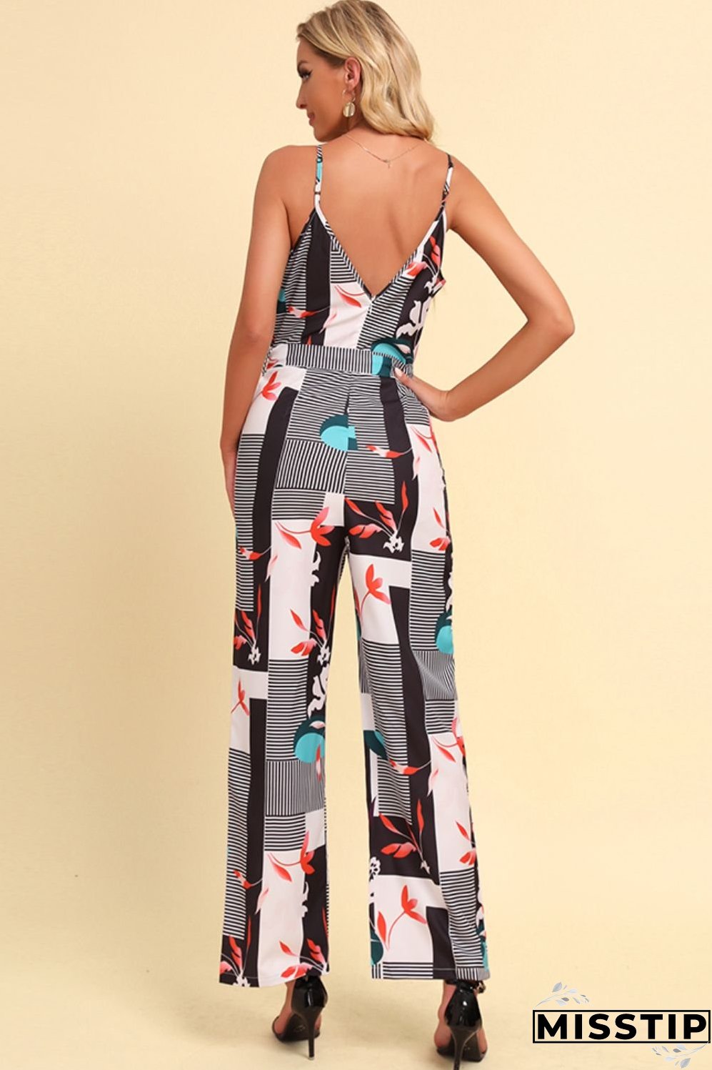 Printed Spaghetti Strap Tied Jumpsuit