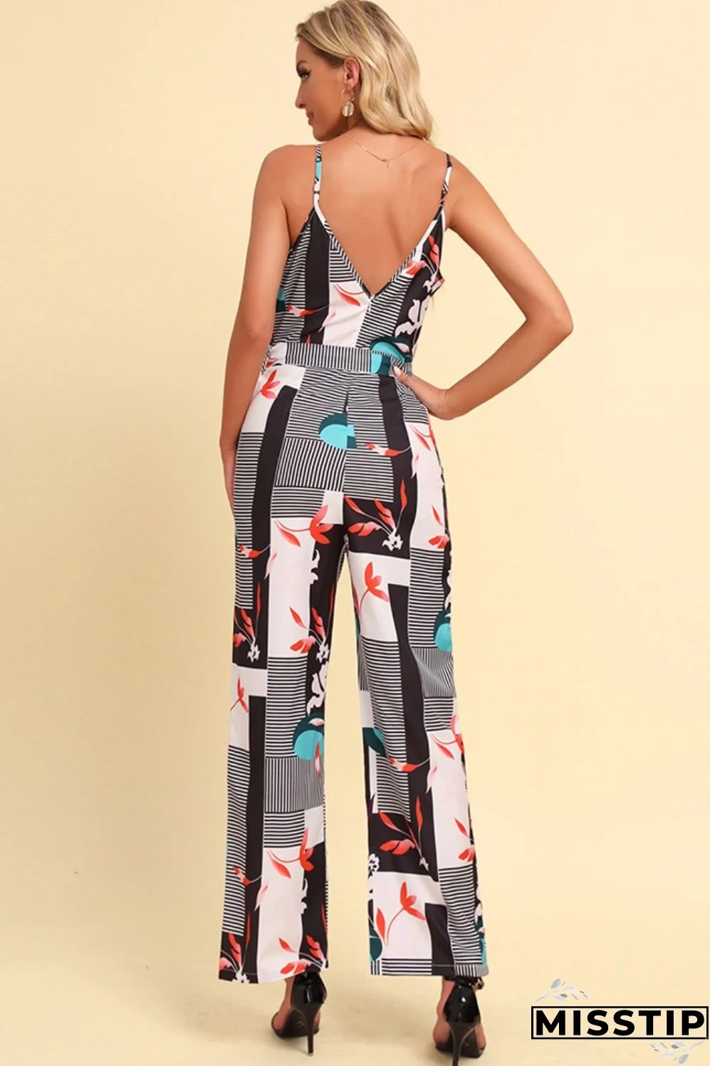 Printed Spaghetti Strap Tied Jumpsuit