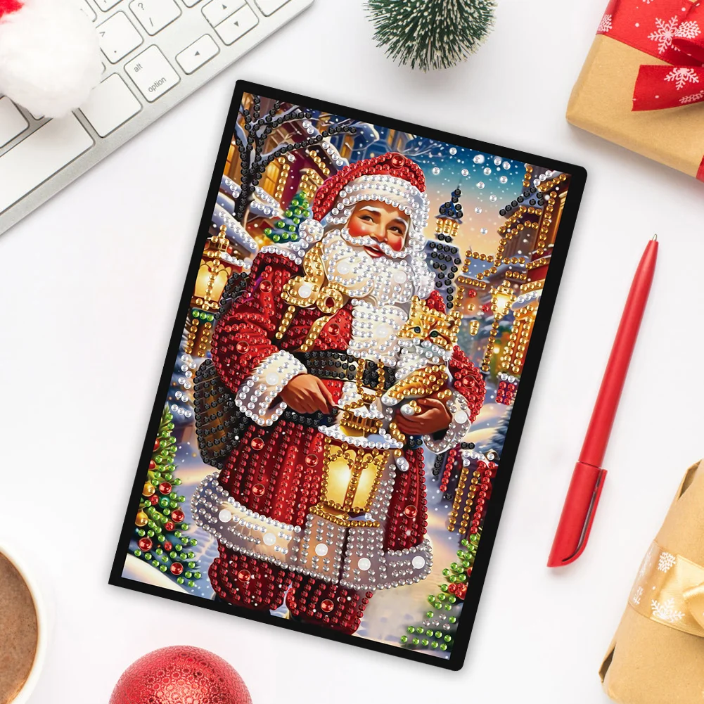 Santa Claus A5 Size Diamond Painting Notebook Set with 4Pcs Bookmark Gift