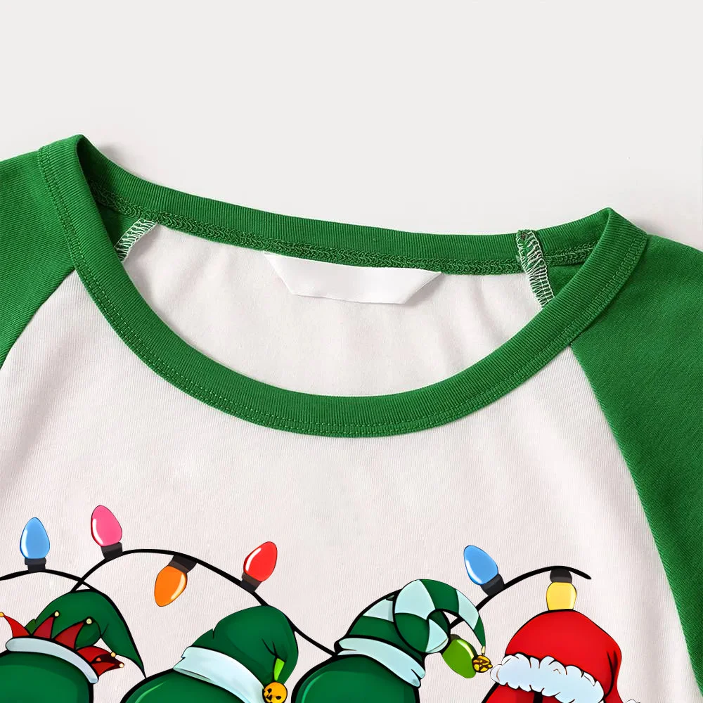 Christmas "2024" Letter Print Green Rotator Cuff Top With Green & Black Plaid Family Matching Pajamas