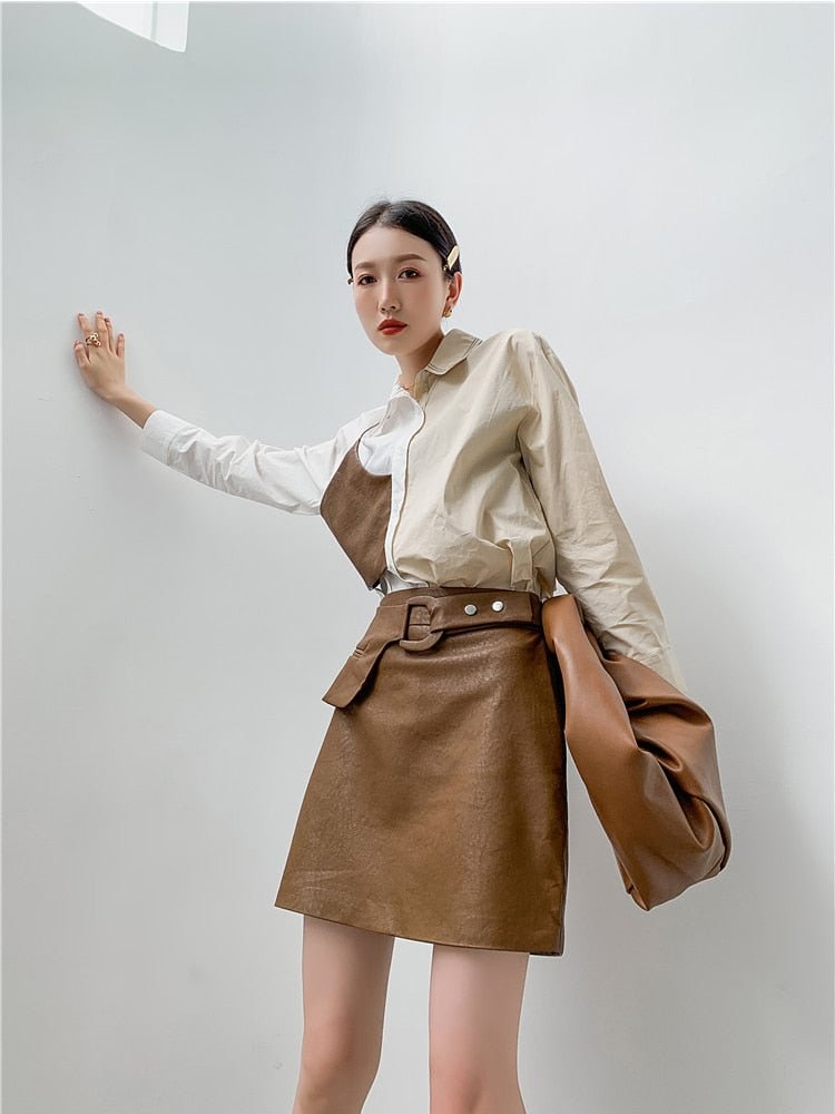 2022 New Korean Design Elegant Fashion Aesthetic Shirt Women Spring Clothes Irregular Patchwork Single Breasted Blouse Tops Tide