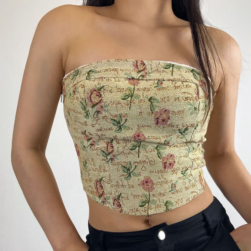 Vintage Rose Print Crop Top